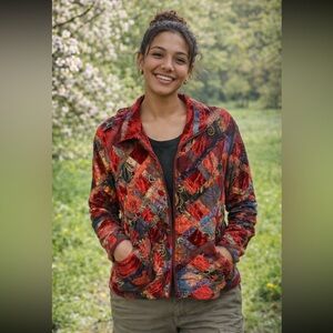 Vintage Y2K cottage core  Red and Black Patchwork Bomber Jacket